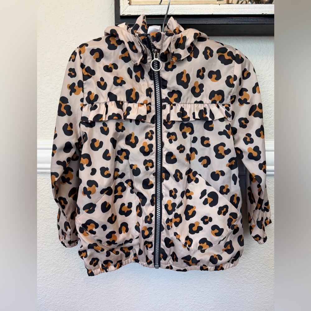 H&M Kids Leopard Print Waterproof Jacket Windbreaker with Detachable Hoodie - 5T